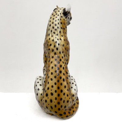 Ronzan - Polychrome Glazed Ceramic Seated Cheetah