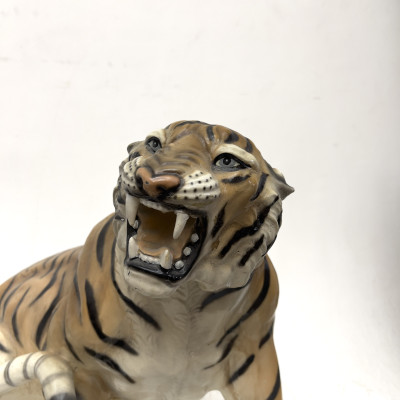 Polychromed Plaster over Composition Wood Tiger and Two Wooden Zebra