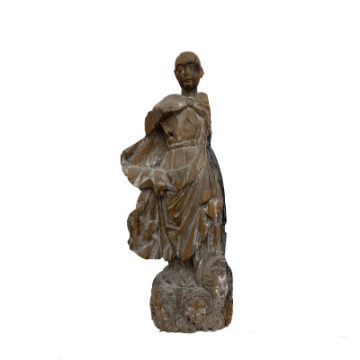 Image for Lot Gothic Style Carved Wood Figure of a Saint with Asian Physiognomy