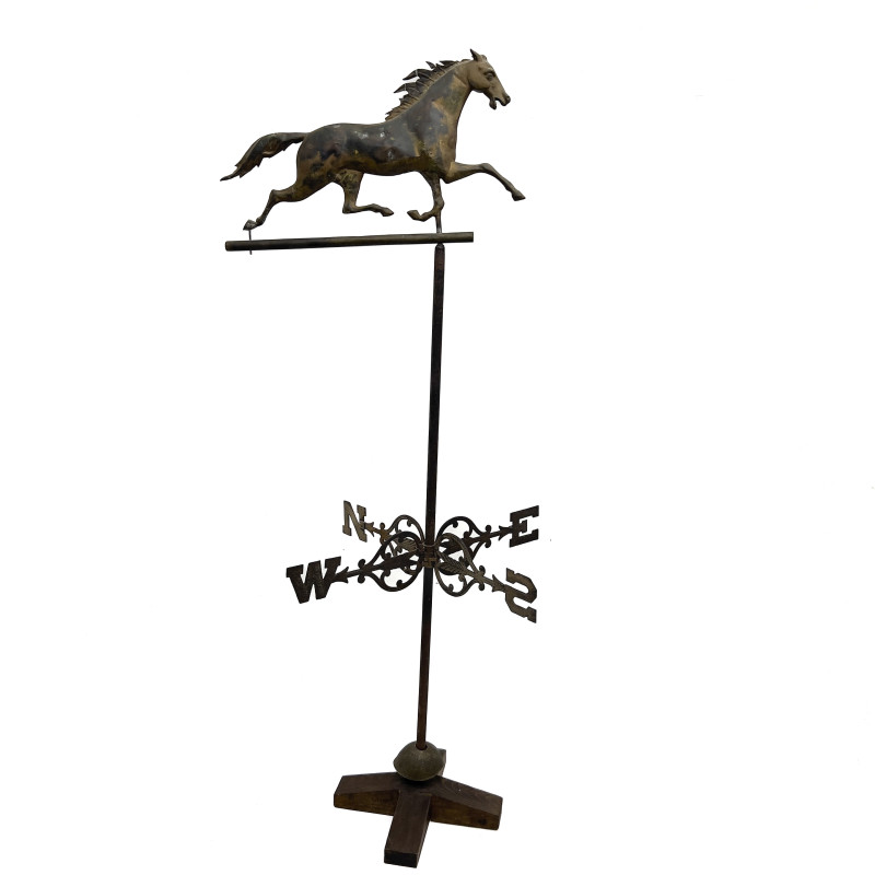 An American Patinated Copper Running Horse Weathervane on Stand