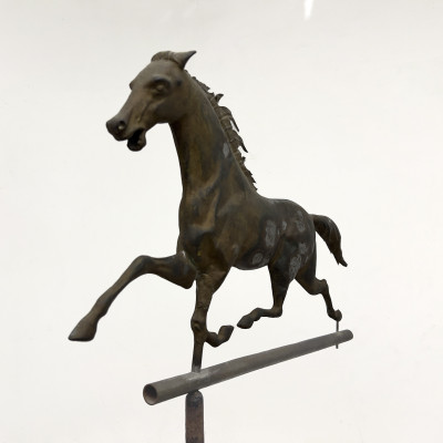 An American Patinated Copper Running Horse Weathervane on Stand