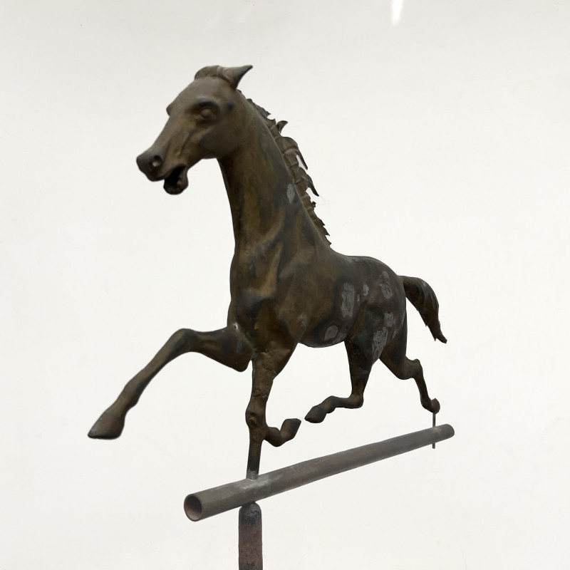 An American Patinated Copper Running Horse Weathervane on Stand