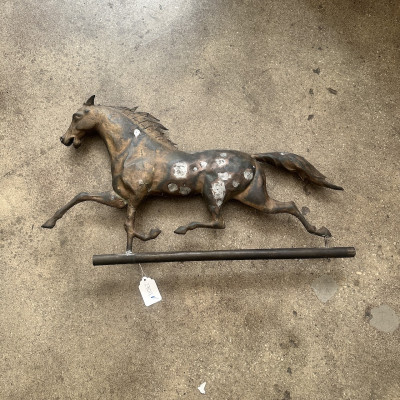 An American Patinated Copper Running Horse Weathervane on Stand