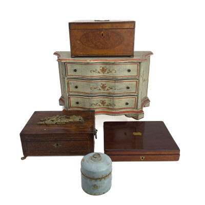Image for Lot Painted Miniature Commode Jewelry Chest and Assorted Boxes