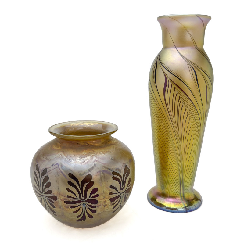 Lundberg - Two Art Nouveau Style Iridescent Glass Vases