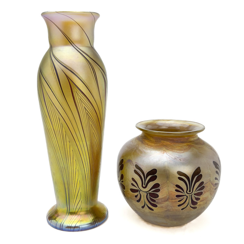 Lundberg - Two Art Nouveau Style Iridescent Glass Vases