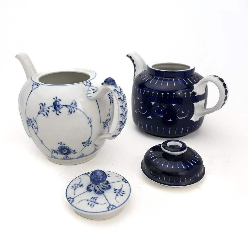 Blue and White Porcelain Teapots, Royal Copenhagen and Arabia