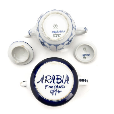 Blue and White Porcelain Teapots, Royal Copenhagen and Arabia