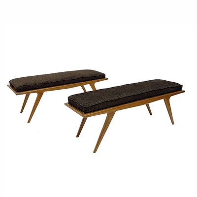 Image for Lot A Pair of Italian Mid-Century Modern Teak and Upholstered Benches