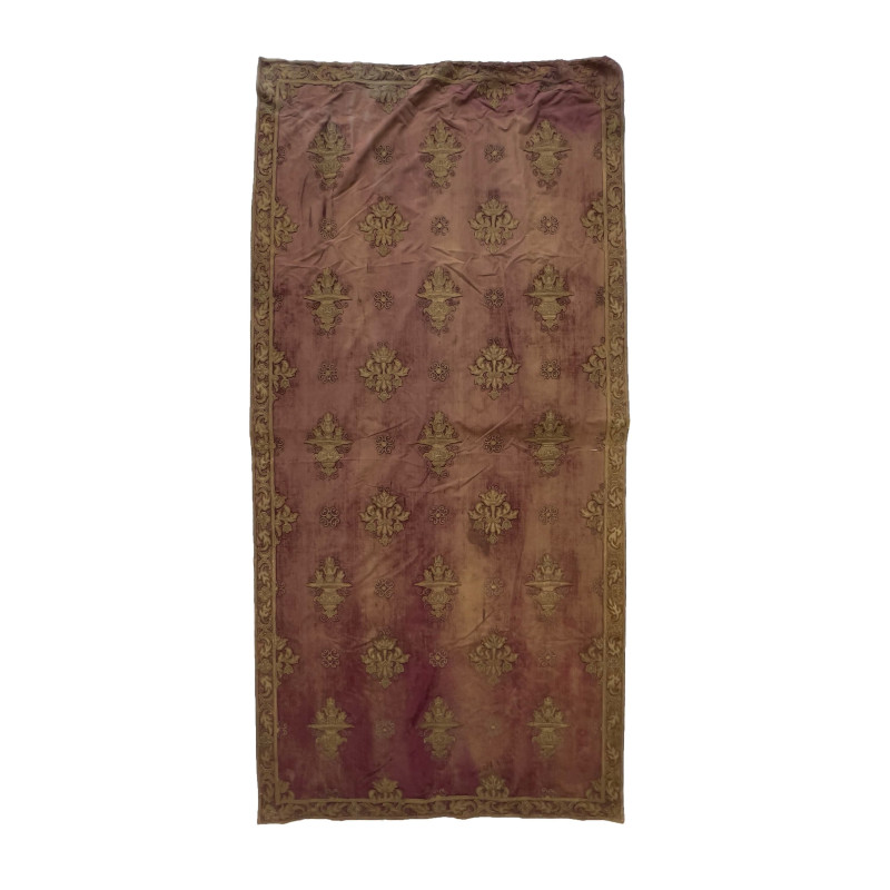A Continental Embroidered Silk Velvet Panel