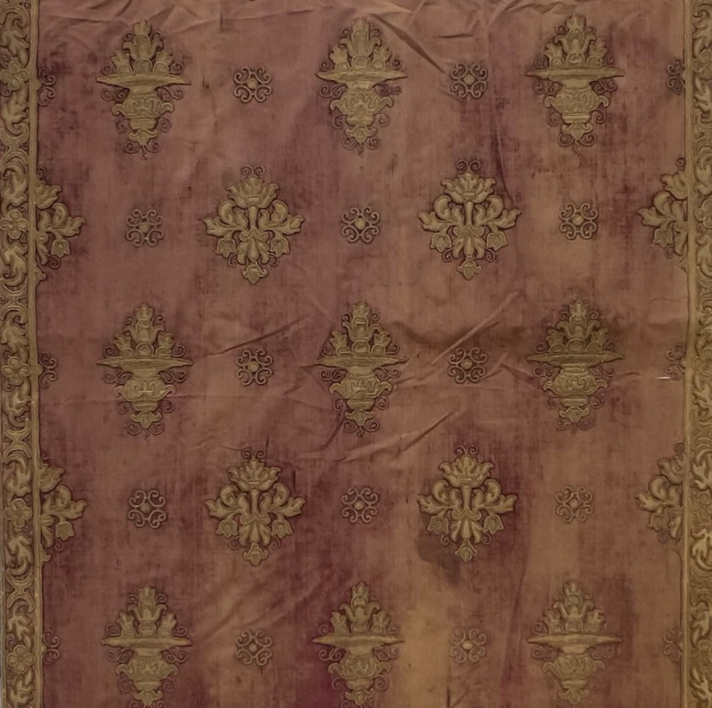 A Continental Embroidered Silk Velvet Panel