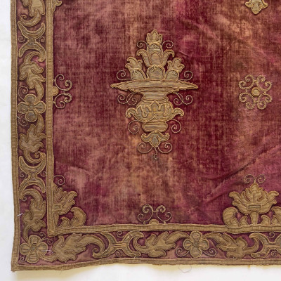 A Continental Embroidered Silk Velvet Panel