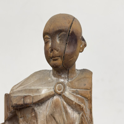 Gothic Style Carved Wood Figure of a Saint with Asian Physiognomy