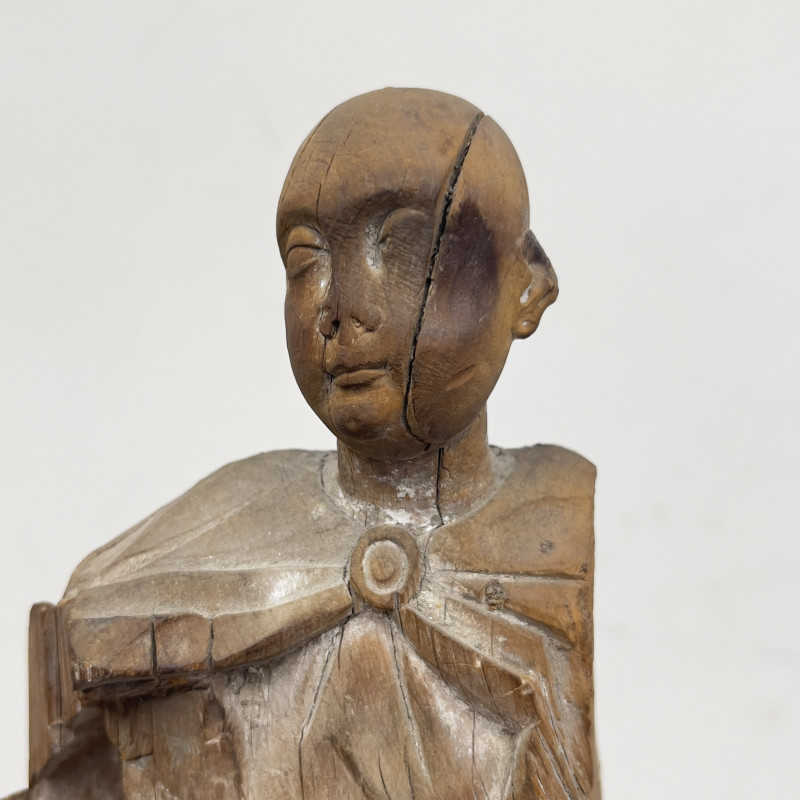 Gothic Style Carved Wood Figure of a Saint with Asian Physiognomy