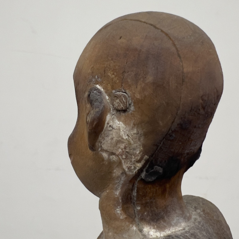 Gothic Style Carved Wood Figure of a Saint with Asian Physiognomy