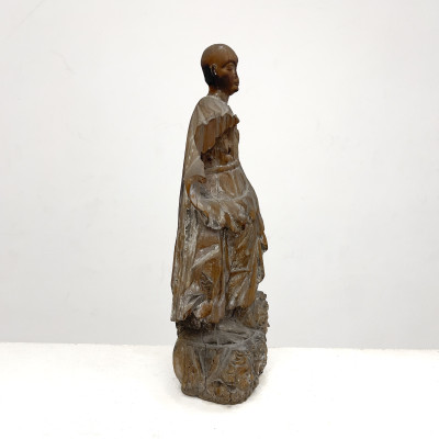 Gothic Style Carved Wood Figure of a Saint with Asian Physiognomy