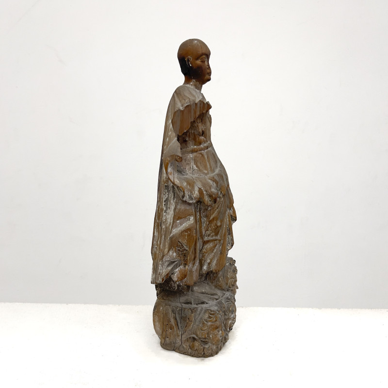 Gothic Style Carved Wood Figure of a Saint with Asian Physiognomy