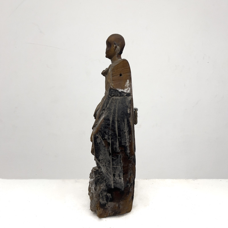 Gothic Style Carved Wood Figure of a Saint with Asian Physiognomy