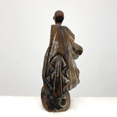 Gothic Style Carved Wood Figure of a Saint with Asian Physiognomy