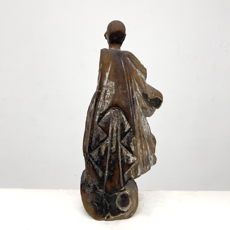 Gothic Style Carved Wood Figure of a Saint with Asian Physiognomy