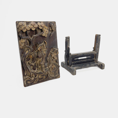 An Assembled Group of Three Asian Wooden Figural Carvings and Sculptures