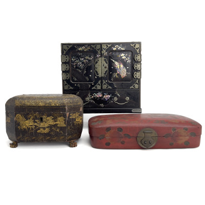 Image for Lot Collection of Asian Lacquered Wood Boxes and Cabinets