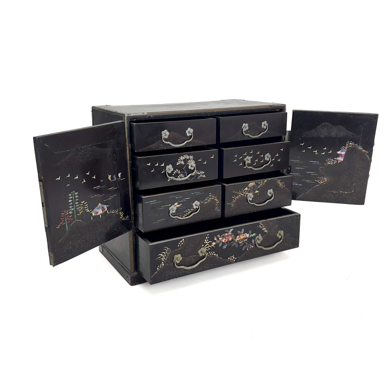 Collection of Asian Lacquered Wood Boxes and Cabinets