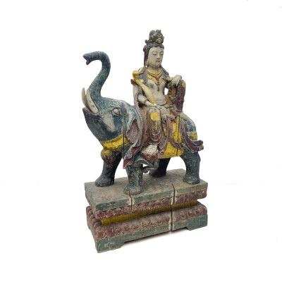 Image for Lot Polychrome and Gilt Decorated Carved Wood Figure of Samantabhadra, China, Ming Dynasty