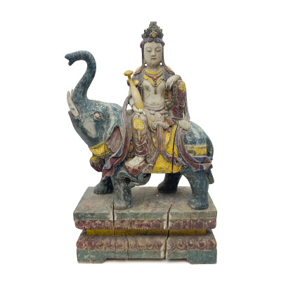 Polychrome and Gilt Decorated Carved Wood Figure of Samantabhadra, China, Ming Dynasty