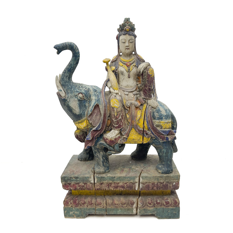 Polychrome and Gilt Decorated Carved Wood Figure of Samantabhadra, China, Ming Dynasty