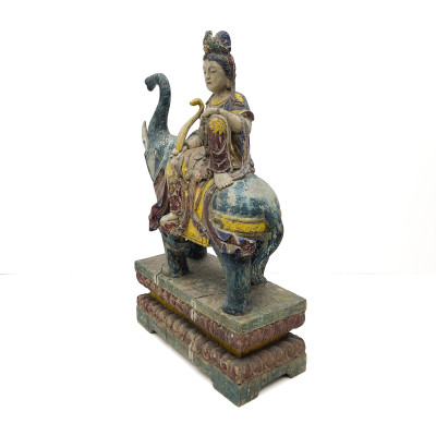 Polychrome and Gilt Decorated Carved Wood Figure of Samantabhadra, China, Ming Dynasty