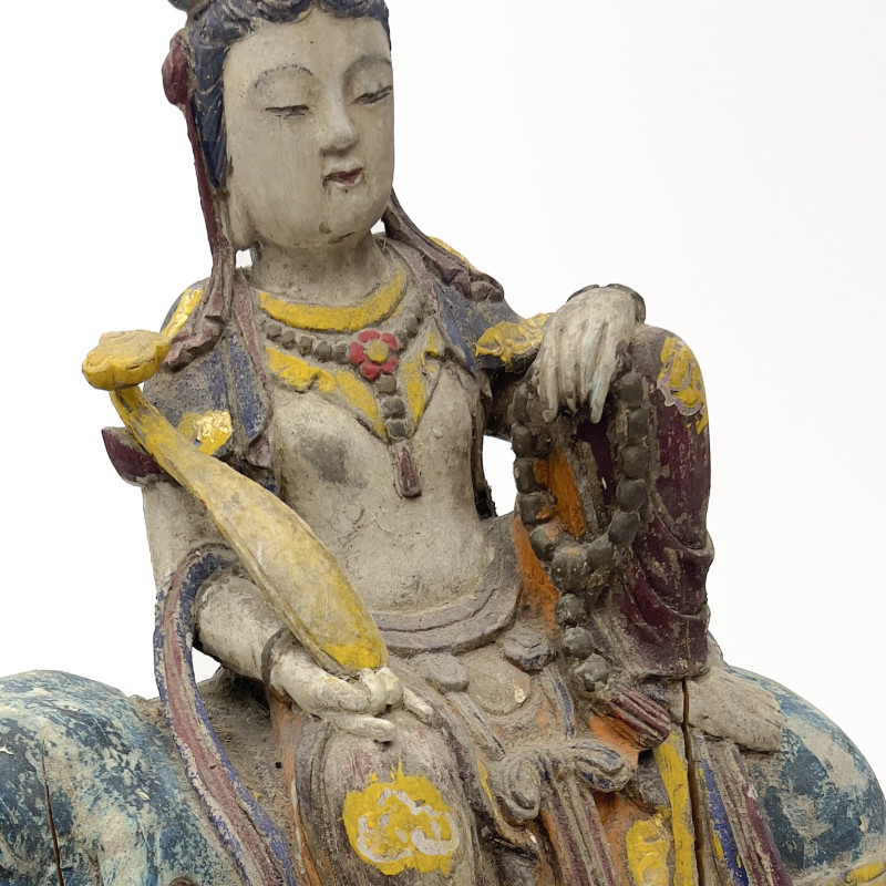 Polychrome and Gilt Decorated Carved Wood Figure of Samantabhadra, China, Ming Dynasty