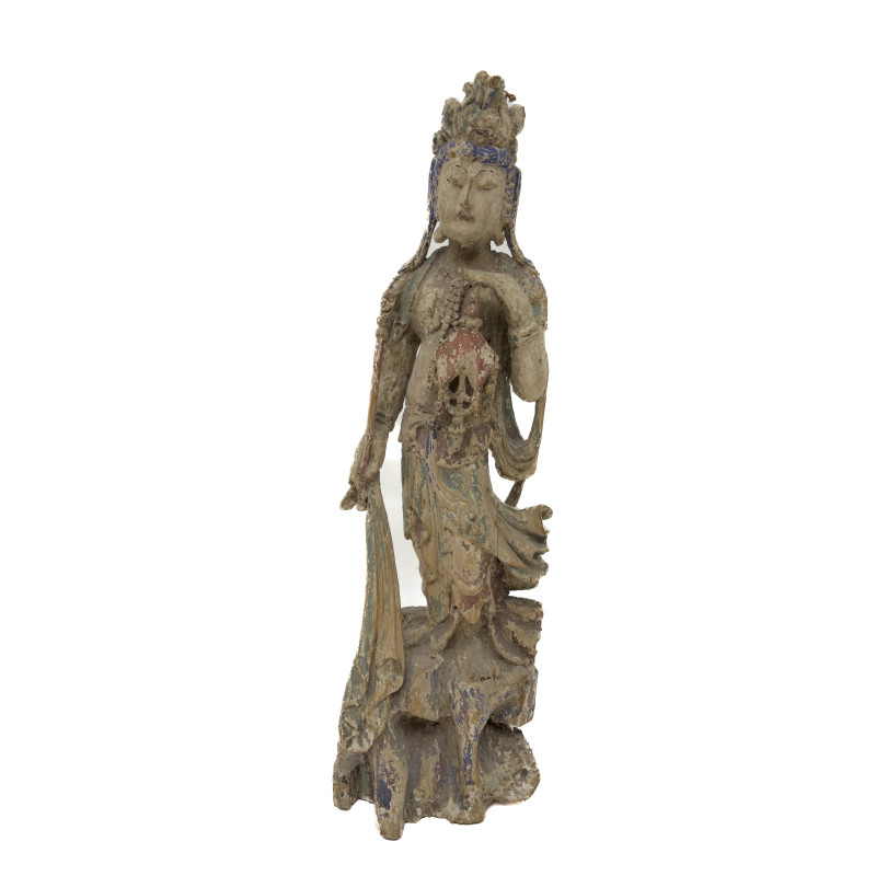 Chinese Polychrome Carved Wood Statue of Guanyin