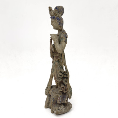 Chinese Polychrome Carved Wood Statue of Guanyin