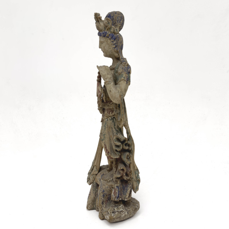 Chinese Polychrome Carved Wood Statue of Guanyin