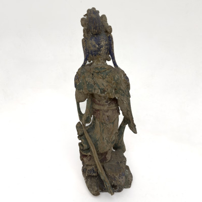 Chinese Polychrome Carved Wood Statue of Guanyin