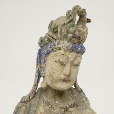 Chinese Polychrome Carved Wood Statue of Guanyin