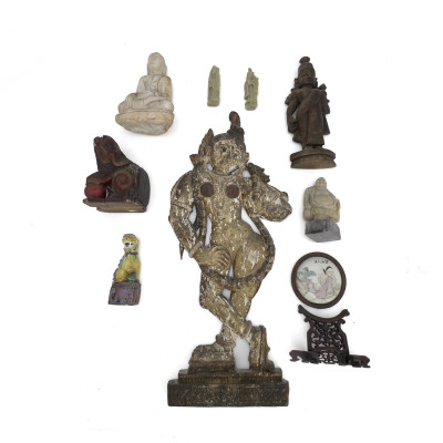 Image for Lot A Group of Chinese Decorative Hardstone, Porcelain Plaque, and Wood Objects