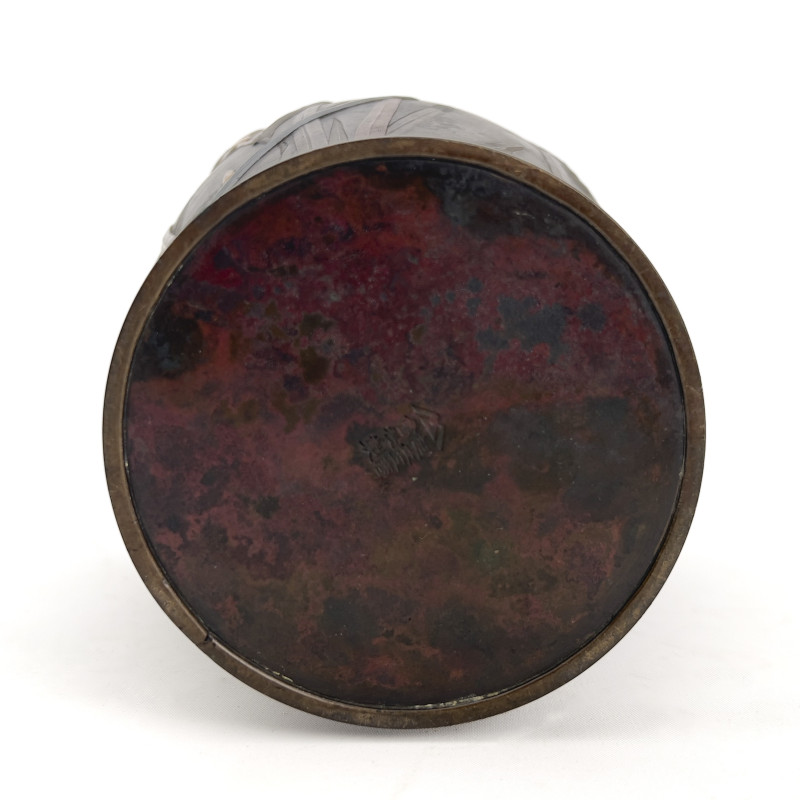 Kiryu Kosho Kaisha - Japanese Inlaid Patinated Bronze Iris Vase