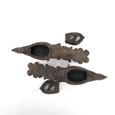 A Pair of Qajar Style Cast Iron Peacock Form Incense Burners