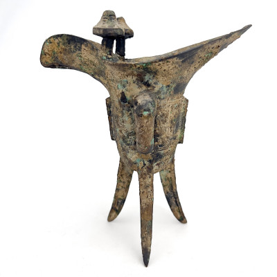 An Archaistic Chinese Patinated Bronze Ritual Wine Vessel, Jue