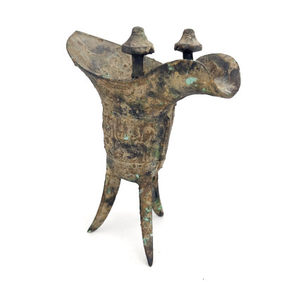 An Archaistic Chinese Patinated Bronze Ritual Wine Vessel, Jue