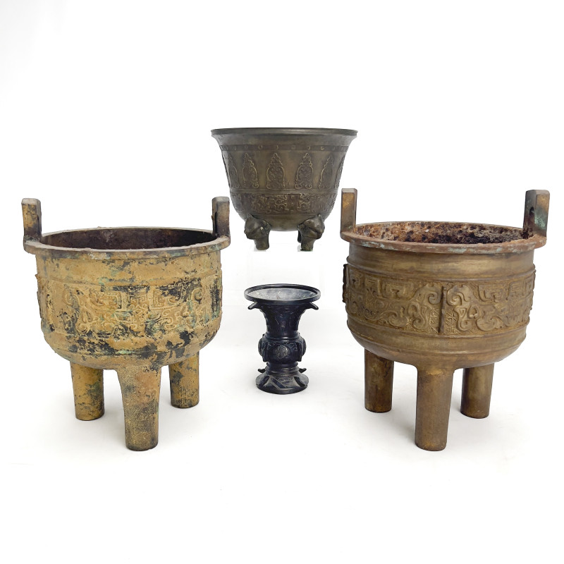 Group of Four Archaic Style Asian Bronze Vessels