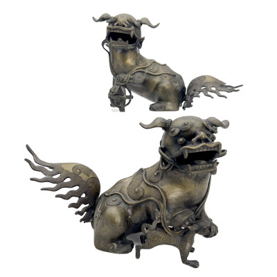 Image for Lot A Pair of Asian Bronze Foo Dogs