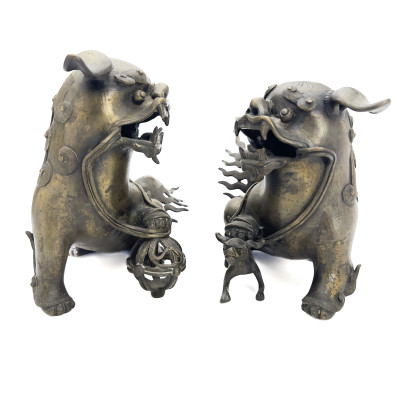 A Pair of Asian Bronze Foo Dogs