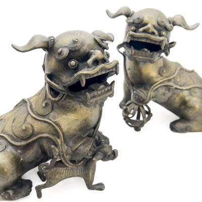 A Pair of Asian Bronze Foo Dogs