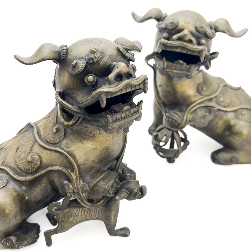 A Pair of Asian Bronze Foo Dogs