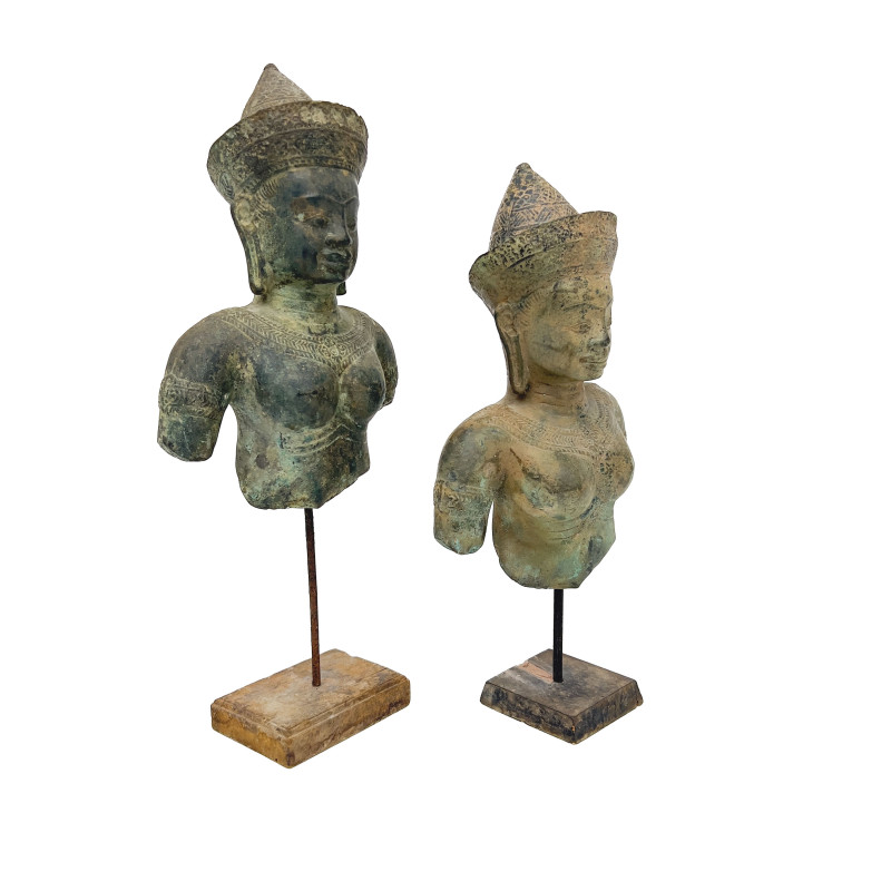 Two Khmer-Style Bronze Torso Fragments