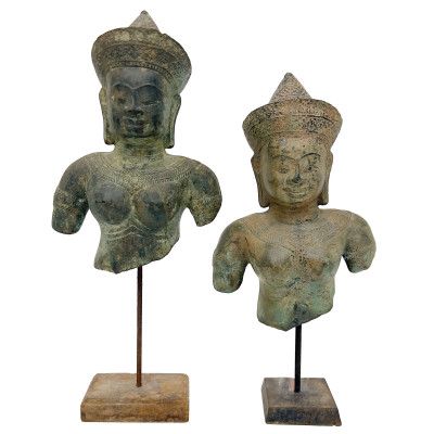 Two Khmer-Style Bronze Torso Fragments
