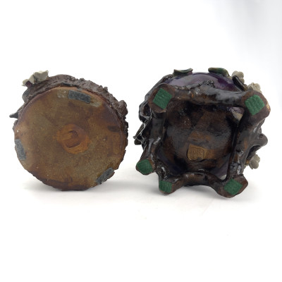 Two Chinese Shiwan Glazed Stoneware Bird Bowls
